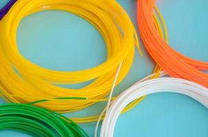 Plastic PLA and ABS filament material for printing on a 3D pen or printer of various colors photo