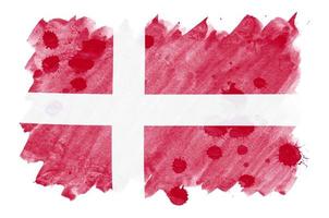 Denmark flag  is depicted in liquid watercolor style isolated on white background photo