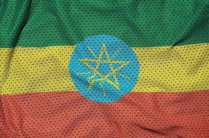Ethiopia flag printed on a polyester nylon sportswear mesh fabri photo
