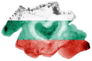 Bulgaria flag  is depicted in liquid watercolor style isolated on white background photo