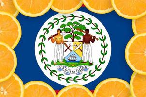 Belize flag  in fresh citrus fruit slices frame photo