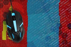 Mongolia flag  and computer mouse. Digital threat, illegal actions on the Internet photo