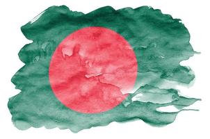 la bandera de bangladesh se representa en estilo acuarela líquida aislado sobre fondo blanco foto