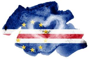 Cabo verde flag  is depicted in liquid watercolor style isolated on white background photo