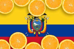 Ecuador flag  in citrus fruit slices horizontal frame photo