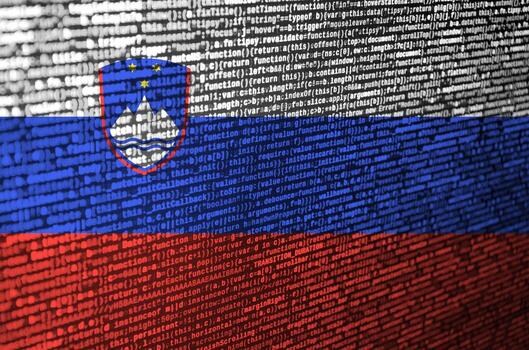 Slovenia flag  is depicted on the screen with the program code. The concept of modern technology and site development photo