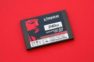 TERNOPIL, UKRAINE - JUNE 20, 2022 Kingston ssdNOW 300 SSD solid state drive storage 240gb assembled in Taiwan under the Kingston Technology Corporation photo