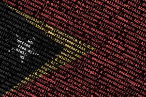 Timor Leste flag  is depicted on the screen with the program code. The concept of modern technology and site development photo