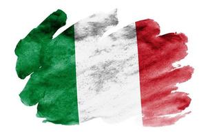 la bandera de italia se representa en estilo acuarela líquida aislado sobre fondo blanco foto