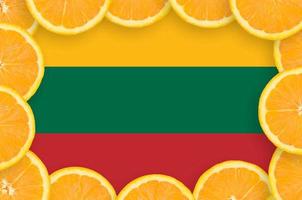 Lithuania flag  in fresh citrus fruit slices frame photo