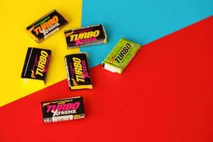 TERNOPIL, UKRAINE - MAY 28, 2022 Turkish retro chewing gums Turbo extreme with nostalgic design from 80s photo