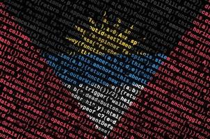 Antigua and Barbuda flag  is depicted on the screen with the program code. The concept of modern technology and site development photo