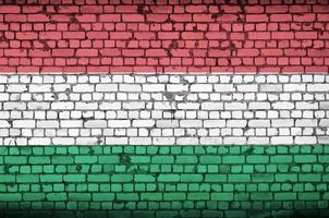 Hungary flag is painted onto an old brick wall photo