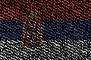 Serbia flag  is depicted on the screen with the program code. The concept of modern technology and site development photo