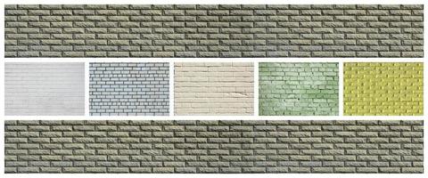 A collage of many pictures with fragments of brick walls of different colors close-up. Set of images with varieties of brickwork photo