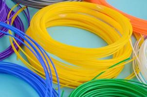 Plastic PLA and ABS filament material for printing on a 3D pen or printer of various colors photo