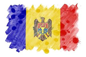 Moldova flag  is depicted in liquid watercolor style isolated on white background photo