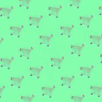 Shopping addiction, shopping lover or shopaholic concept. Many small empty shopping carts perform a pattern on a pastel colored paper background. Flat lay composition, top view photo