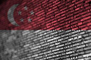 Singapore flag  is depicted on the screen with the program code. The concept of modern technology and site development photo