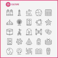 Culture Line Icons Set For Infographics Mobile UXUI Kit And Print Design Include Drum Hand Instrument Music Religion Commandments Faith Pray Icon Set Vector