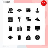 Pack of 16 creative Solid Glyphs of cap web page pin holiday fire Editable Vector Design Elements