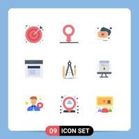 Modern Set of 9 Flat Colors Pictograph of build user ticket modal communication Editable Vector Design Elements