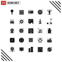 Group of 25 Solid Glyphs Signs and Symbols for discipline taxi computer siren vga Editable Vector Design Elements