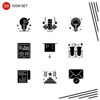 Collection of 9 Vector Icons in solid style Pixle Perfect Glyph Symbols for Web and Mobile Solid Icon Signs on White Background 9 Icons Creative Black Icon vector background