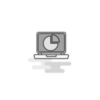 Pie chart on Laptop Web Icon Flat Line Filled Gray Icon Vector