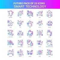 25 paquete de iconos de tecnología inteligente futuro azul y rosa vector