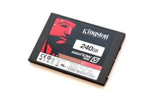 TERNOPIL, UKRAINE - JUNE 20, 2022 Kingston ssdNOW 300 SSD solid state drive storage 240gb assembled in Taiwan under the Kingston Technology Corporation photo