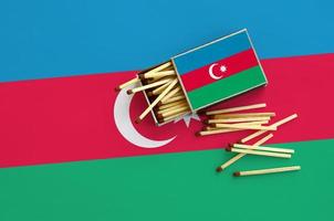 Azerbaijan flag  is shown on an open matchbox, from which several matches fall and lies on a large flag photo