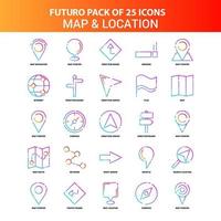 naranja futuro 25 mapa y conjunto de iconos de ubicación vector