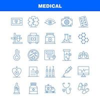 los iconos de línea médica establecidos para el kit de uxui móvil de infografía y el diseño de impresión incluyen ambulancia médico atención médica hospital corazón escáner médico estadística eps 10 vector