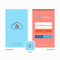 Company Bug on cloud Splash Screen and Login Page design with Logo template Mobile Online Business Template vector