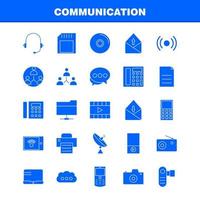 los iconos de glifo sólido de comunicación establecidos para infografías el kit de uxui móvil y el diseño de impresión incluyen computadora portátil dispositivo electrónico chat móvil sms colección de comunicación infografía moderna vector