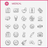 conjunto de iconos médicos dibujados a mano para infografías, kit de uxui móvil y diseño de impresión, incluye pulso de pulso de computadora, medicamento médico, píldoras médicas, conjunto de iconos de hueso, vector