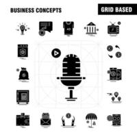 Business Concepts Solid Glyph Icons Set For Infographics Mobile UXUI Kit And Print Design Include Scale Vector Compass Education Monitor Computer Avatar Share Collection Modern Infographic