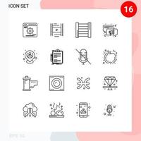 Mobile Interface Outline Set of 16 Pictograms of location hr construction employee speaker Editable Vector Design Elements