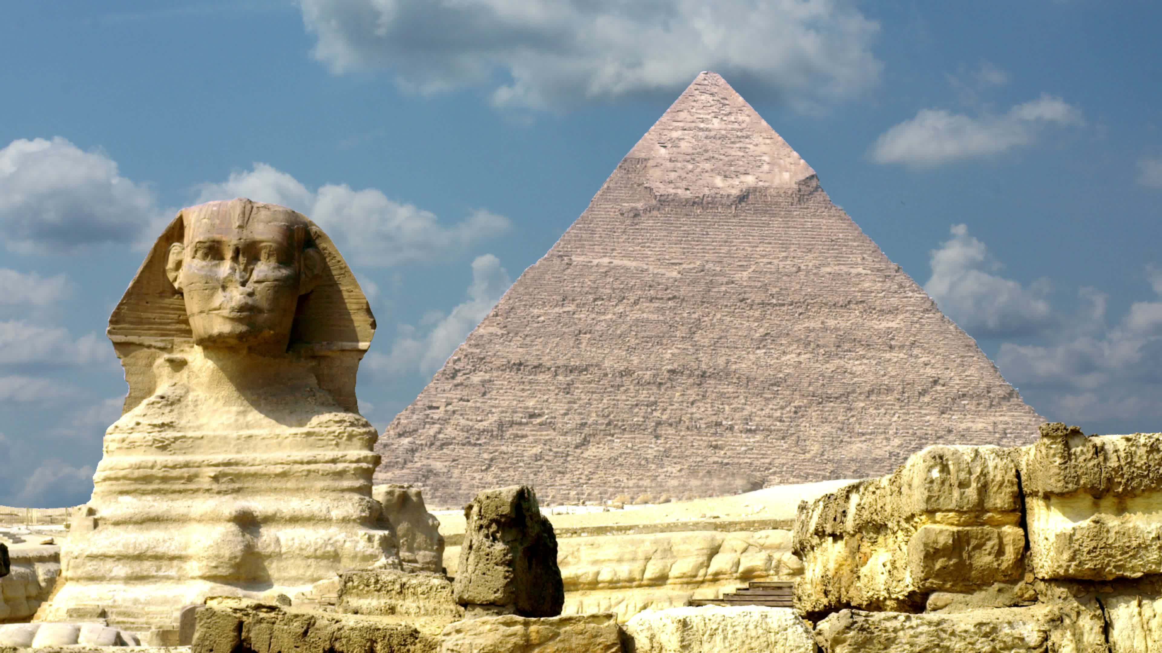 Mystery and Facts about The Sphinx of Giza 18 timelapse clouds quickly fly over the pyramids 4k free video