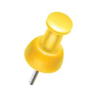 Yellow push pin icon, realistic style vector