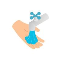 Water tap with drop and hand icon vector