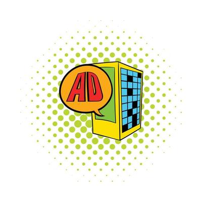 Billboard on a building wall icon, comics style