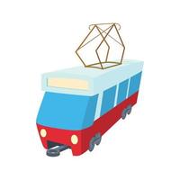 Red tram icon, cartoon style vector