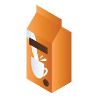 icono de paquete de leche naranja, estilo isométrico vector