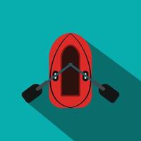 bote inflable rojo con icono plano de remos vector