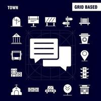 Town Solid Glyph Icons Set For Infographics Mobile UXUI Kit And Print Design Include Location Map Town Church House Town Park Playground Icon Set Vector