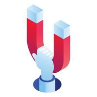 Magnet hand icon, isometric style vector