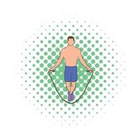 Man jumping with skipping rope icon, comics style vector