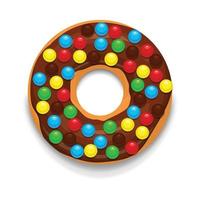 donut de chocolate con icono de caramelos, estilo de dibujos animados vector